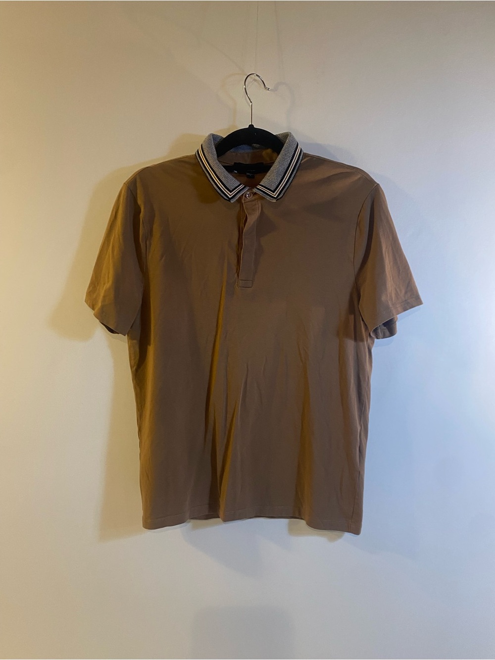 Express Tan Contrast Collar 95% Cotton Polo Size S